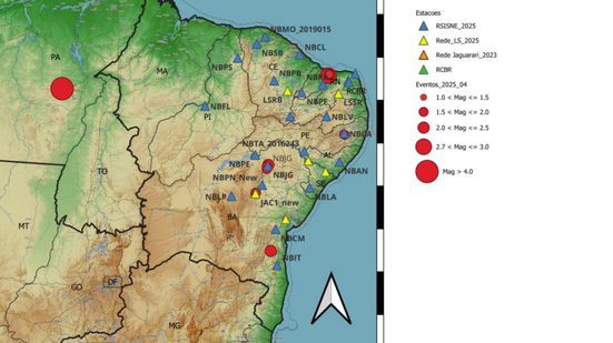 Pará, Rio Grande do Norte, Pernambuco e Bahia registraram tremores de terra durante o mês de abril - LabSis/UFRN