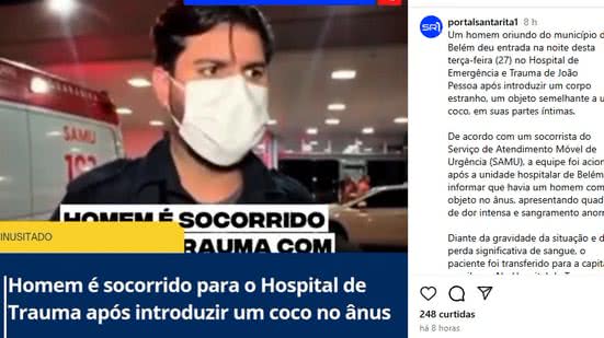 Médicos conseguiram retirar o objeto do paciente, que havia perdido uma quantidade significativa de sangue durante o incidente. - Divulgação