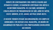 A reavaliação da programação do domingo (22) será feita com base no monitoramento das chuvas em Natal, garantindo a segurança de todos - Divulgação