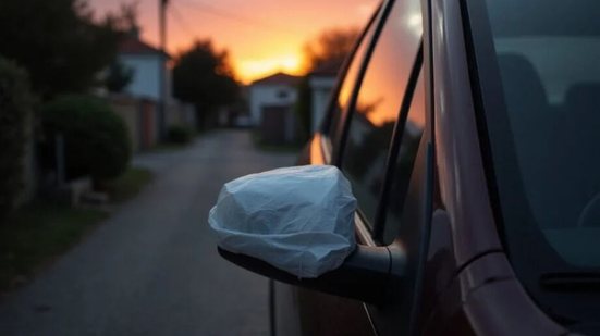 A prática de cobrir retrovisores com sacos plásticos tem se popularizado; veja como isso pode evitar gastos com manutenção. - Reprodução