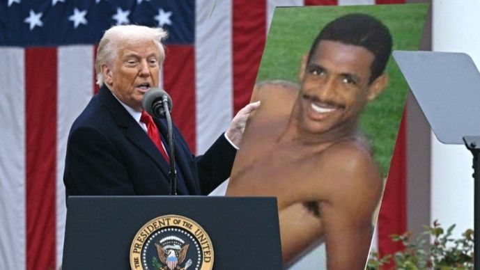 O ensaio nu de Vampeta, feito em 1999, se torna símbolo de protesto contra Donald Trump nas redes sociais brasileiras. - Divulgação