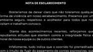 Nota oficial do bar destaca compromisso com a segurança e respeito aos clientes e funcionários após o incidente - Reprodução
