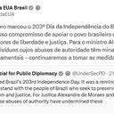 O texto divulgado nesta terça reproduz e traduz uma mensagem publicada um dia antes por Darren Beattie - Reprodução/Internet