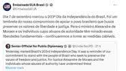 O texto divulgado nesta terça reproduz e traduz uma mensagem publicada um dia antes por Darren Beattie - Reprodução/Internet