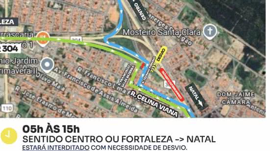 O DNIT orienta sobre as interdições na BR-304/RN - Reprodução