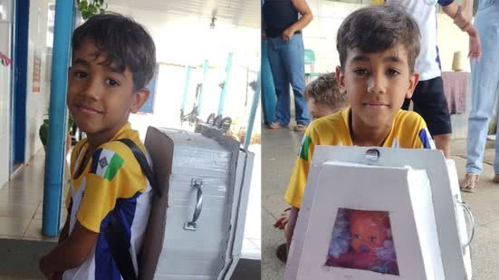Menino leva 'mochila maluca' de caixão pra escola: “quero ser igual ao meu pai”