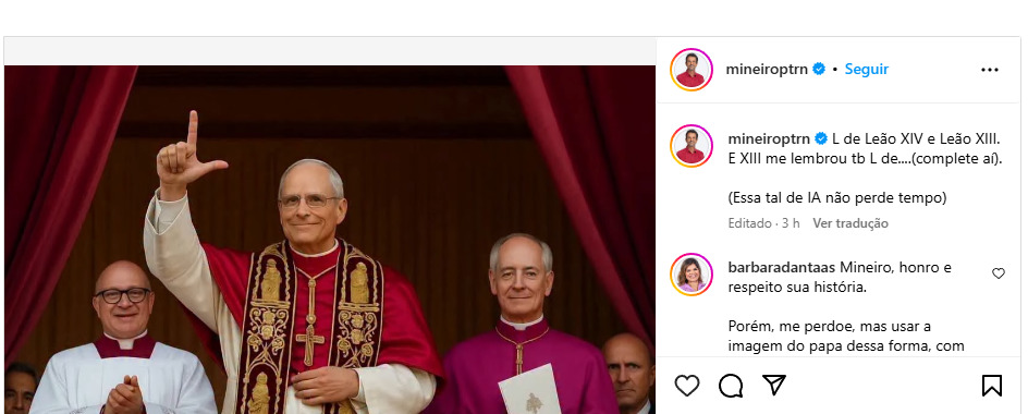 Print da publicação feita por Mineiro nas redes sociais. Foto: Reprodução/Instagram