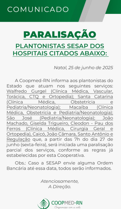 Anuncio divulgado pela Coopmed. Foto: Divulgação