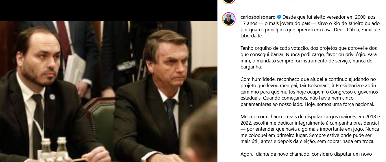 post de carlos e foto com Bolsonaro