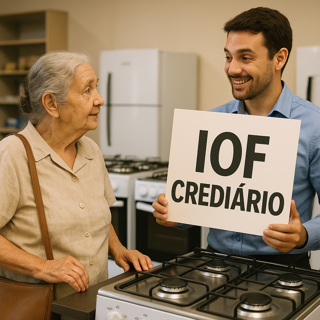 Idosa fazendo crediário para compra