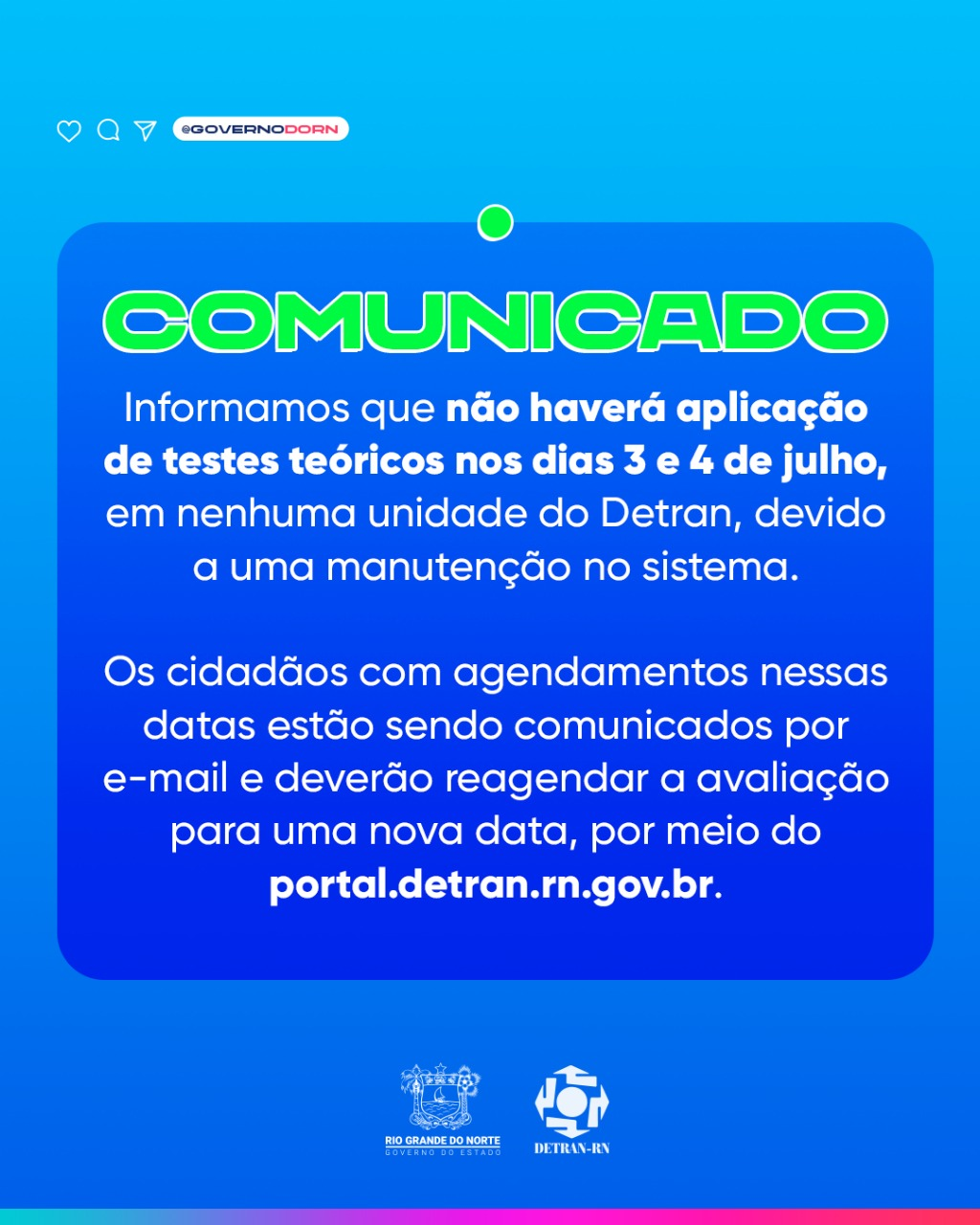 Aviso publicado pelo Detran-RN 