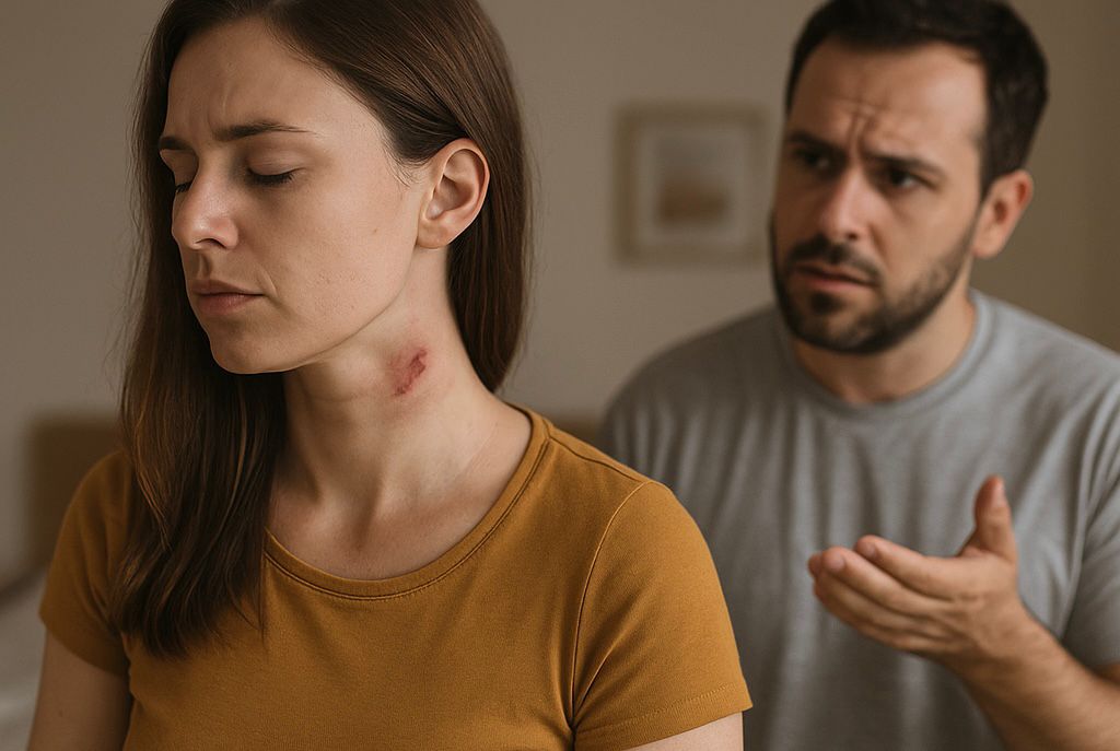 mulher marcas pescoço Imagem IA