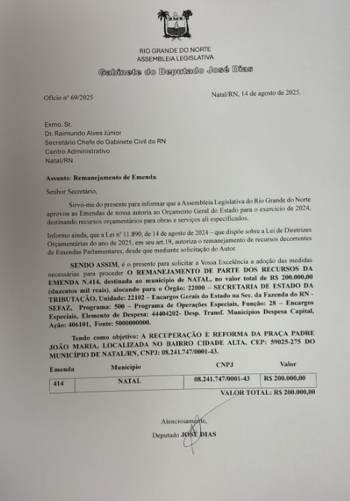 Documento falando sobre as emendas. Foto: Reprodução