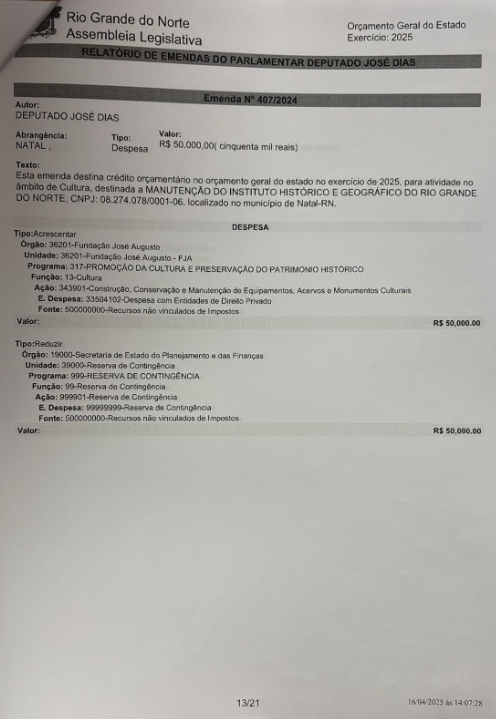 Documento falando sobre as emendas. Foto: Reprodução
