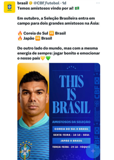 Post oficial divulgado pela CBF nas redes sociais.