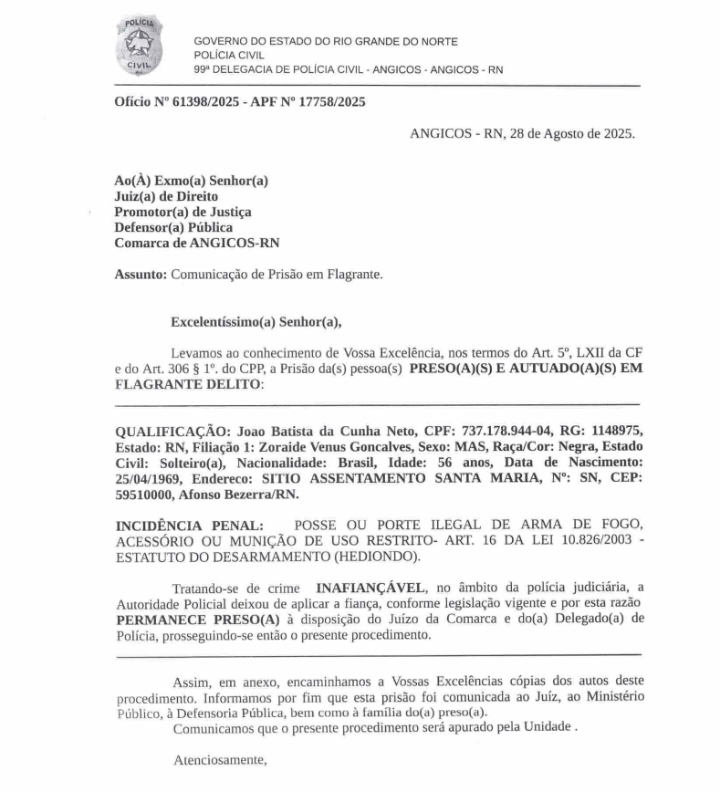 Registro da denúncia executada pela Polícia Civil. Foto: divulgação