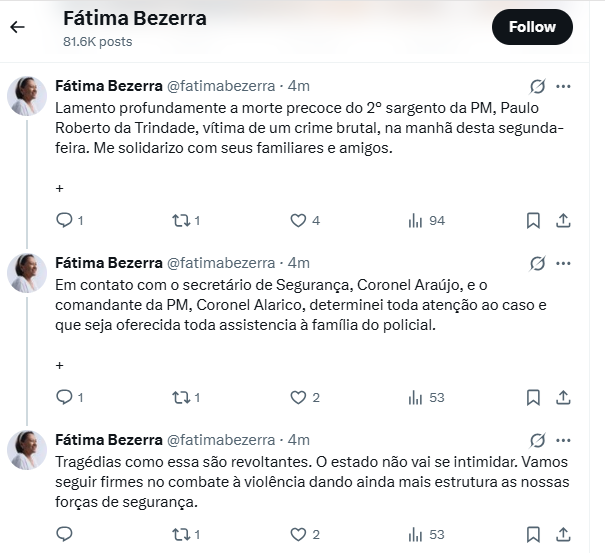 Fátima lemantou morte de policial militar