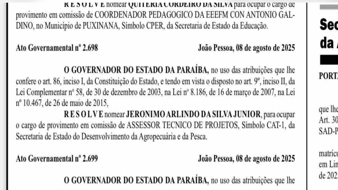 Nomeação de Junior do Peixe no governo da PB