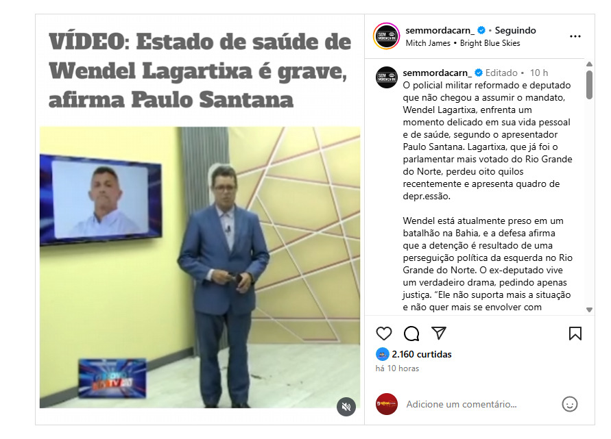 Apresentador Paulo Santana que traz em pauta a situação crítica em que se encontra Wendel Lagartixa.