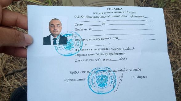 Documento oficial do Governo Russo que comprova o vínculo com Maicon, que leva data de 27 de maio de 2025.
