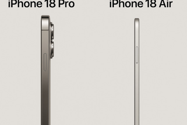 Imagem comparativa entre o modelo IPhone 18 Pro e o IPhone 18 Air.