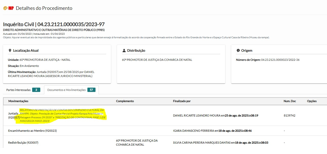 Foi anexado ao processo um relatório de prestação de contas